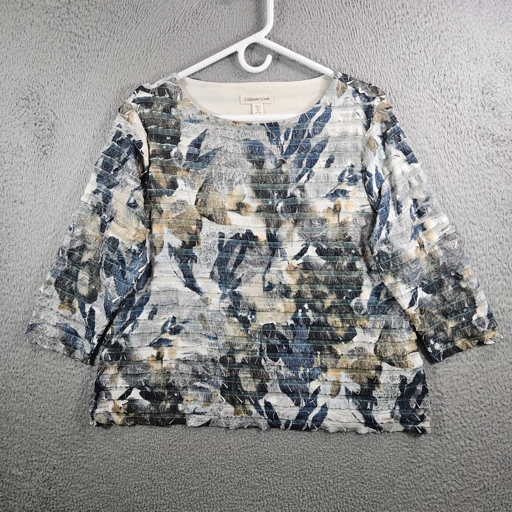 Coldwater Creek Top Blouse Women 1X Abstract Print Tiered Stretch Lined USA‎